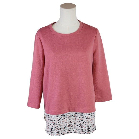 APT. 9 Pink Layered Look Sweater Top Small 3/4 Sleeve High Low Hem Blouse - Picture 1 of 7